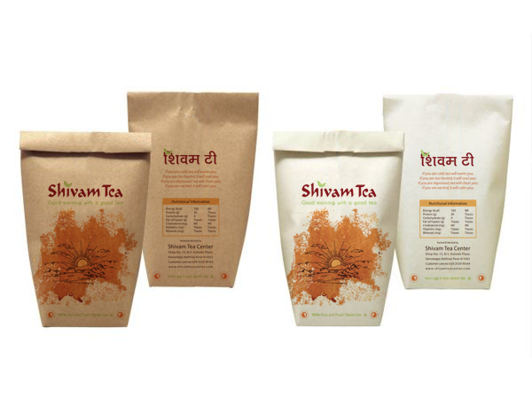 ShivamTea kraft and cream folded-top pouches